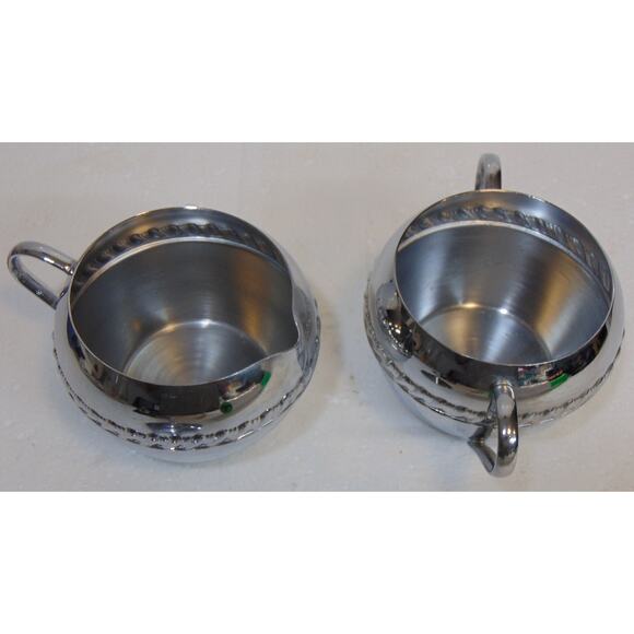 Vintage Irvinware Stainless Metal Silver Sugar & Cream Bowls Handles Lid Set USA - Picture 6 of 8